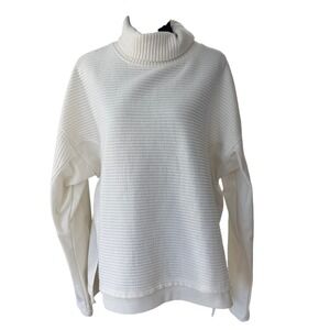 Tahari Sport White Ribbed Turtleneck Pullover Sweatshirt Size L White Cream